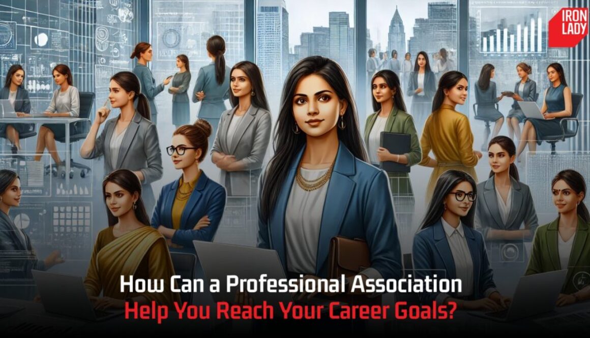 A group of professional women in diverse settings, including meetings, presentations, and discussions, representing various leadership roles.