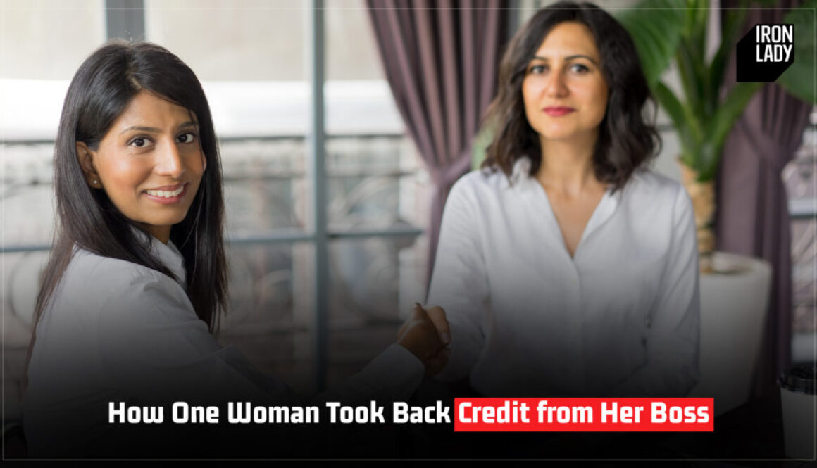 Confident Indian woman reclaiming her professional credit with a handshake, representing empowerment and workplace success.