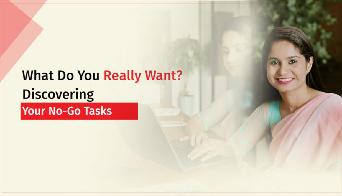 Smiling professional woman in a pink saree working on her laptop, symbolizing clarity in identifying no-go tasks to achieve goals.